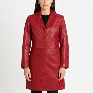 Vintage 90s Stefano Peruzzi Minimalist Leather Trench Women 4 Red Made in Italy